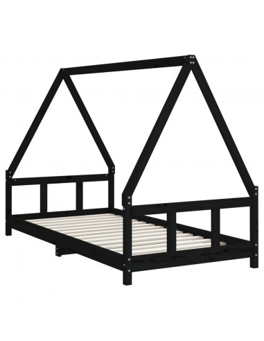 Giroletto per Bambini Nero 90x190 cm in Legno Massello di Pino