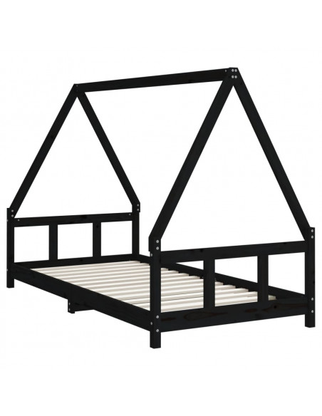 Giroletto per Bambini Nero 90x190 cm in Legno Massello di Pino