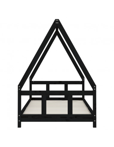 Giroletto per Bambini Nero 90x190 cm in Legno Massello di Pino