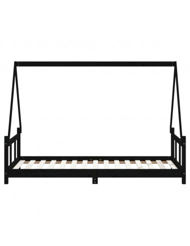 Giroletto per Bambini Nero 90x190 cm in Legno Massello di Pino