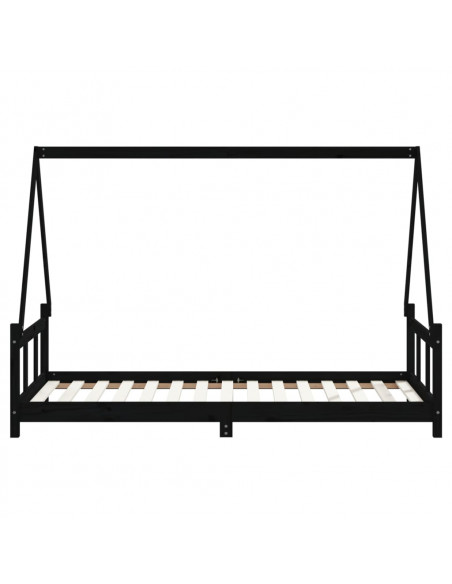 Giroletto per Bambini Nero 90x190 cm in Legno Massello di Pino