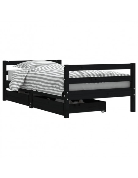 Giroletto per Bambini con Cassetti Nero 80x160 cm Massello Pino