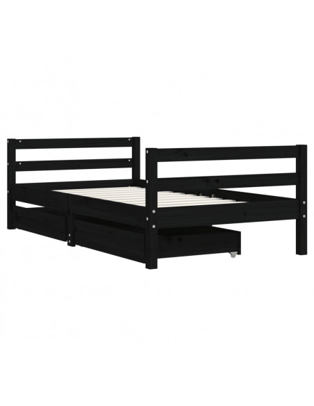 Giroletto per Bambini con Cassetti Nero 80x160 cm Massello Pino