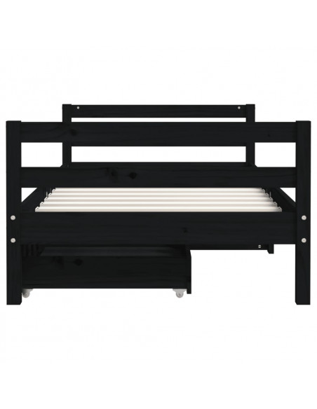 Giroletto per Bambini con Cassetti Nero 80x160 cm Massello Pino