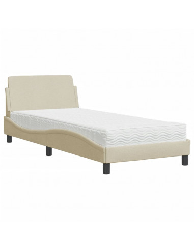 Letto con Materasso Crema 90x190 cm in Tessuto