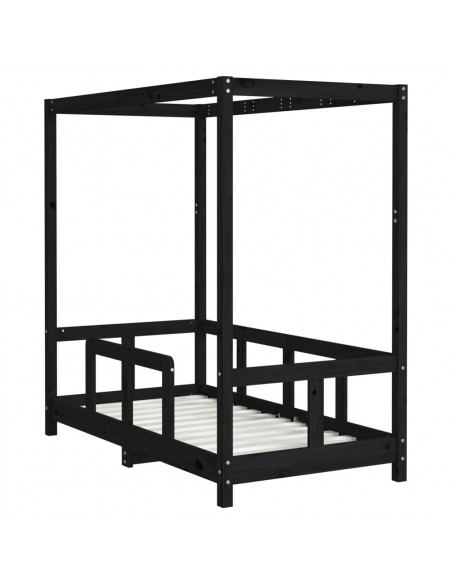 Giroletto per Bambini Nero 70x140 cm in Legno Massello di Pino