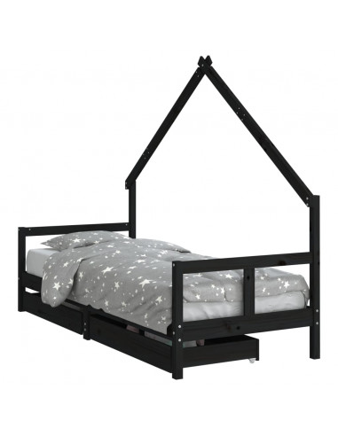 Giroletto Bambini con Cassetti Nero 80x200cm Massello di Pino