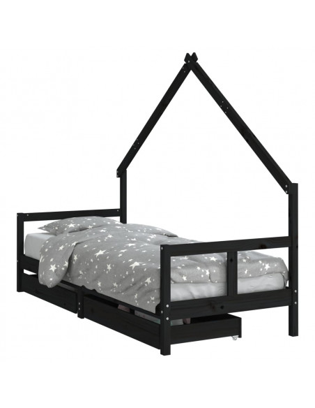 Giroletto Bambini con Cassetti Nero 80x200cm Massello di Pino