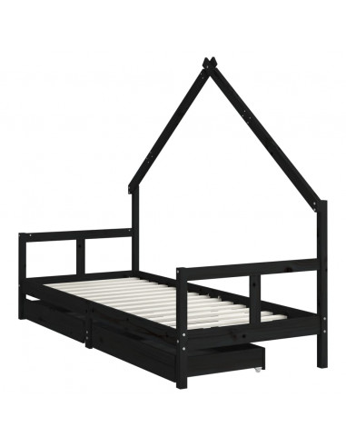 Giroletto Bambini con Cassetti Nero 80x200cm Massello di Pino