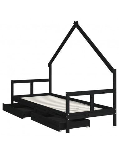 Giroletto Bambini con Cassetti Nero 80x200cm Massello di Pino