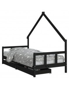 Giroletto Bambini con Cassetti Nero 90x200cm Massello di Pino 2