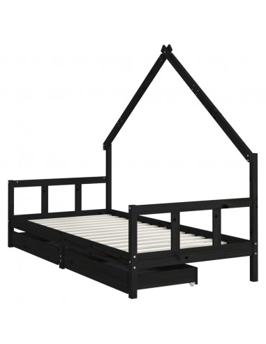Giroletto Bambini con Cassetti Nero 90x200cm Massello di Pino