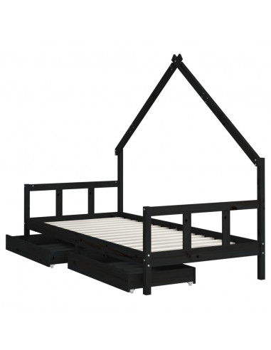 Giroletto Bambini con Cassetti Nero 90x200cm Massello di Pino