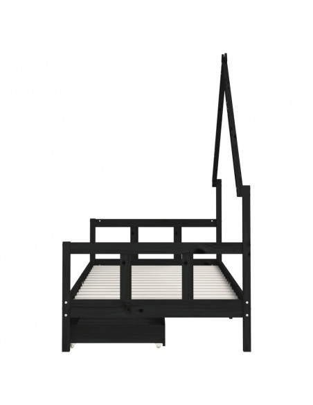 Giroletto Bambini con Cassetti Nero 90x200cm Massello di Pino