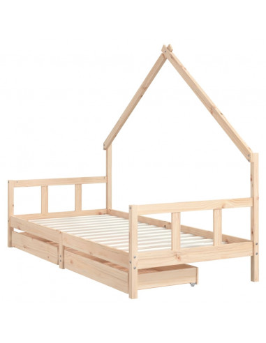 Giroletto Bambini con Cassetti 90x200 cm Legno Massello di Pino