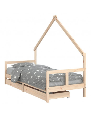 Giroletto Bambini con Cassetti 80x200 cm Legno Massello di Pino