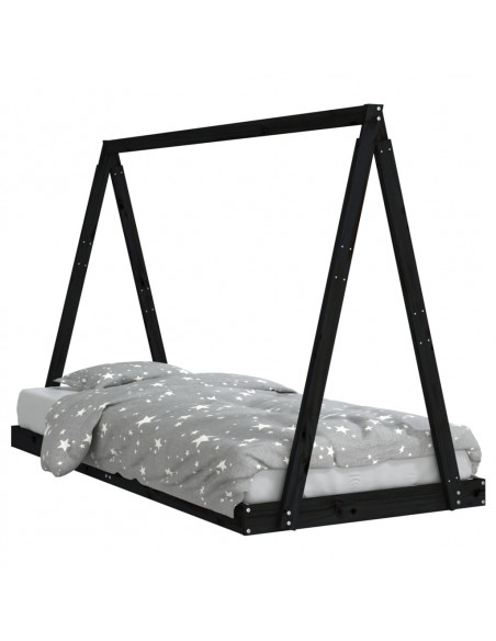 Giroletto per Bambini Nero 90x200 cm in Legno Massello di Pino