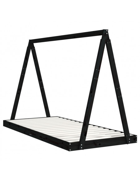Giroletto per Bambini Nero 90x200 cm in Legno Massello di Pino