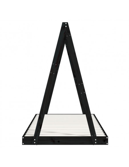 Giroletto per Bambini Nero 90x200 cm in Legno Massello di Pino