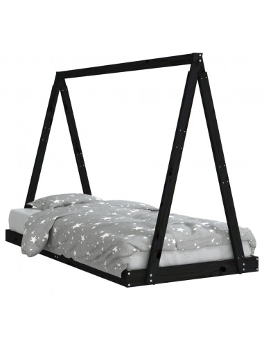 Giroletto per Bambini Nero 90x190 cm in Legno Massello di Pino