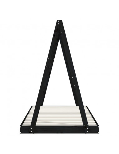 Giroletto per Bambini Nero 90x190 cm in Legno Massello di Pino