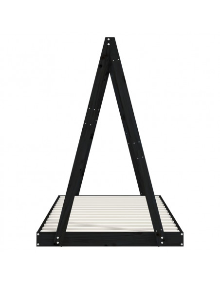 Giroletto per Bambini Nero 90x190 cm in Legno Massello di Pino
