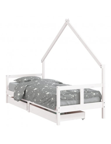 Giroletto Bambini con Cassetti Bianco 80x200cm Massello di Pino
