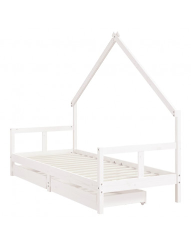 Giroletto Bambini con Cassetti Bianco 80x200cm Massello di Pino