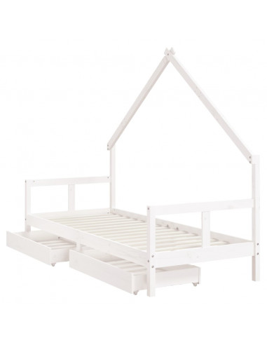 Giroletto Bambini con Cassetti Bianco 80x200cm Massello di Pino