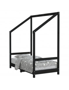 Giroletto per Bambini Nero 70x140 cm in Legno Massello di Pino 2