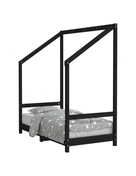 Giroletto per Bambini Nero 70x140 cm in Legno Massello di Pino