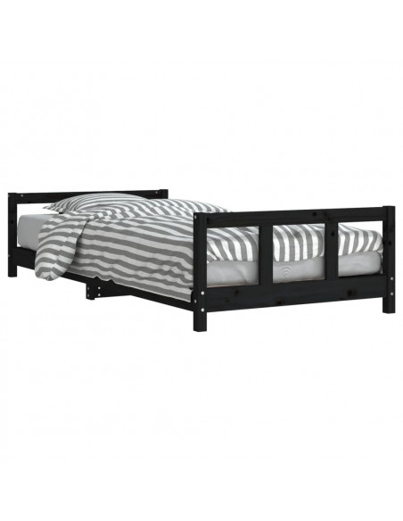 Giroletto per Bambini Nero 90x200 cm in Legno Massello di Pino