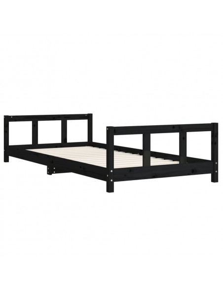 Giroletto per Bambini Nero 90x200 cm in Legno Massello di Pino