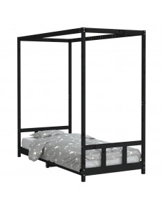 Giroletto per Bambini Nero 90x200 cm in Legno Massello di Pino 2