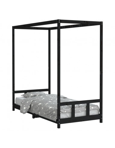 Giroletto per Bambini Nero 90x200 cm in Legno Massello di Pino