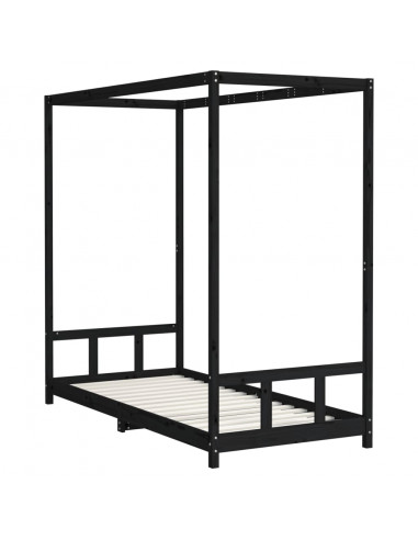 Giroletto per Bambini Nero 90x200 cm in Legno Massello di Pino