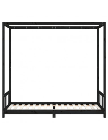 Giroletto per Bambini Nero 90x200 cm in Legno Massello di Pino