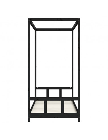 Giroletto per Bambini Nero 90x200 cm in Legno Massello di Pino