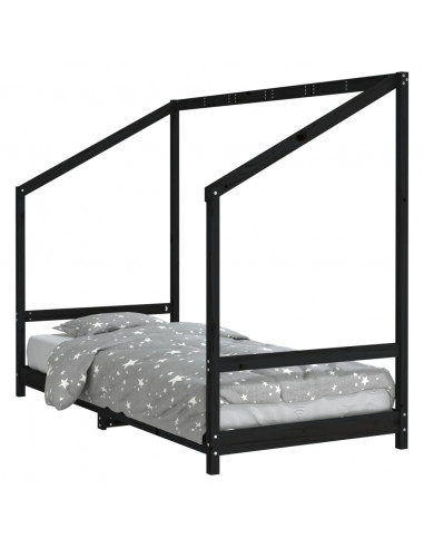 Giroletto per Bambini Nero 90x190 cm in Legno Massello di Pino