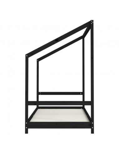 Giroletto per Bambini Nero 90x190 cm in Legno Massello di Pino