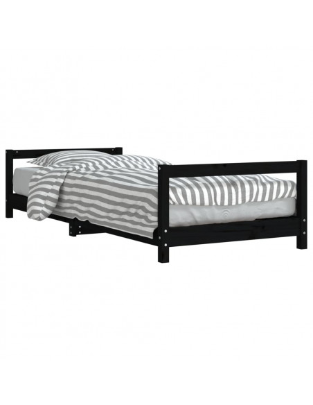 Giroletto per Bambini Nero 90x200 cm in Legno Massello di Pino