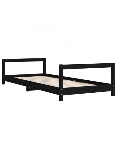 Giroletto per Bambini Nero 90x200 cm in Legno Massello di Pino