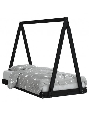 Giroletto per Bambini Nero 80x160 cm in Legno Massello di Pino