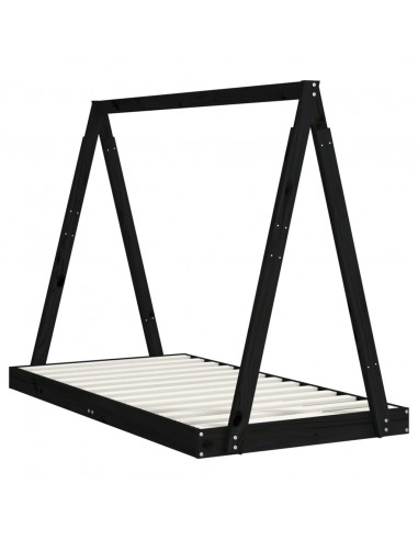 Giroletto per Bambini Nero 80x160 cm in Legno Massello di Pino