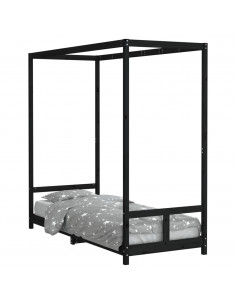 Giroletto per Bambini Nero 80x200 cm in Legno Massello di Pino 2