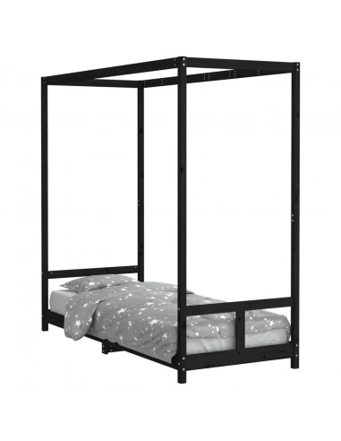 Giroletto per Bambini Nero 80x200 cm in Legno Massello di Pino