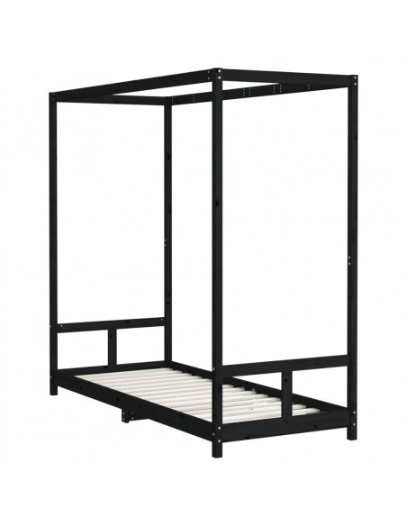 Giroletto per Bambini Nero 80x200 cm in Legno Massello di Pino