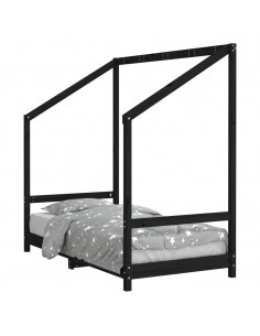 Giroletto per Bambini Nero 80x160 cm in Legno Massello di Pino 2