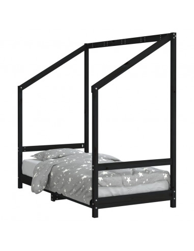 Giroletto per Bambini Nero 80x160 cm in Legno Massello di Pino