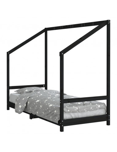 Giroletto per Bambini Nero 80x200 cm in Legno Massello di Pino